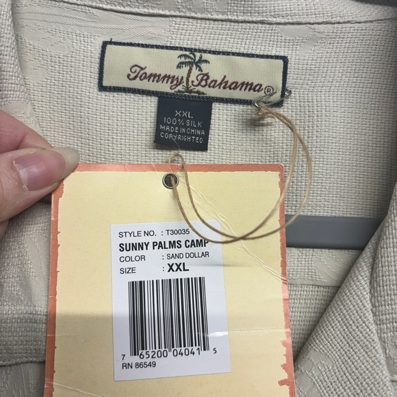 NWT Tommy Bahama Button Down Shirt Cream XXL Sunny Palms Camp Sand Dollar Silk - Picture 3 of 7